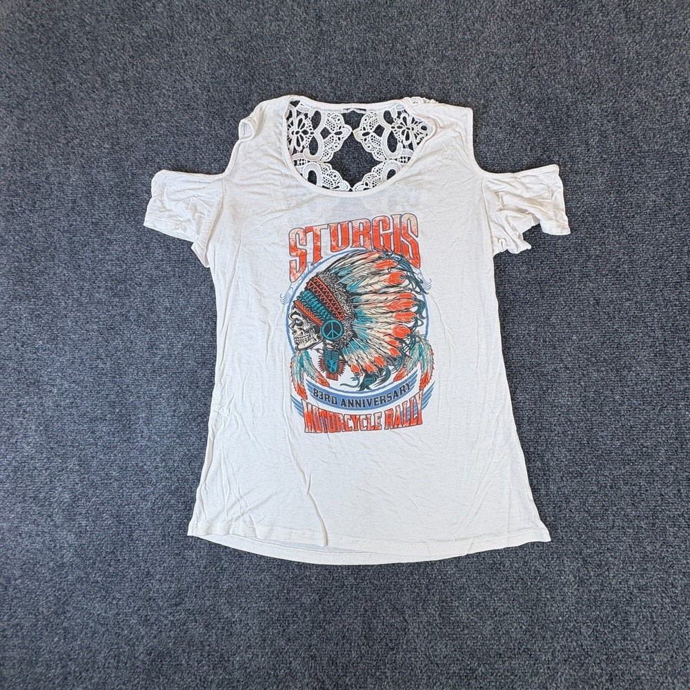 Biker‎ Life Sturgis 83rd Motorcycle Rally Top Women M White Cold Shoulder READ
